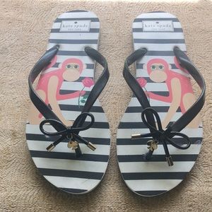 Women's KATE SPADE Striped PINK MONKEY Spade Charm SANDALS Beach FLIP FLOPS